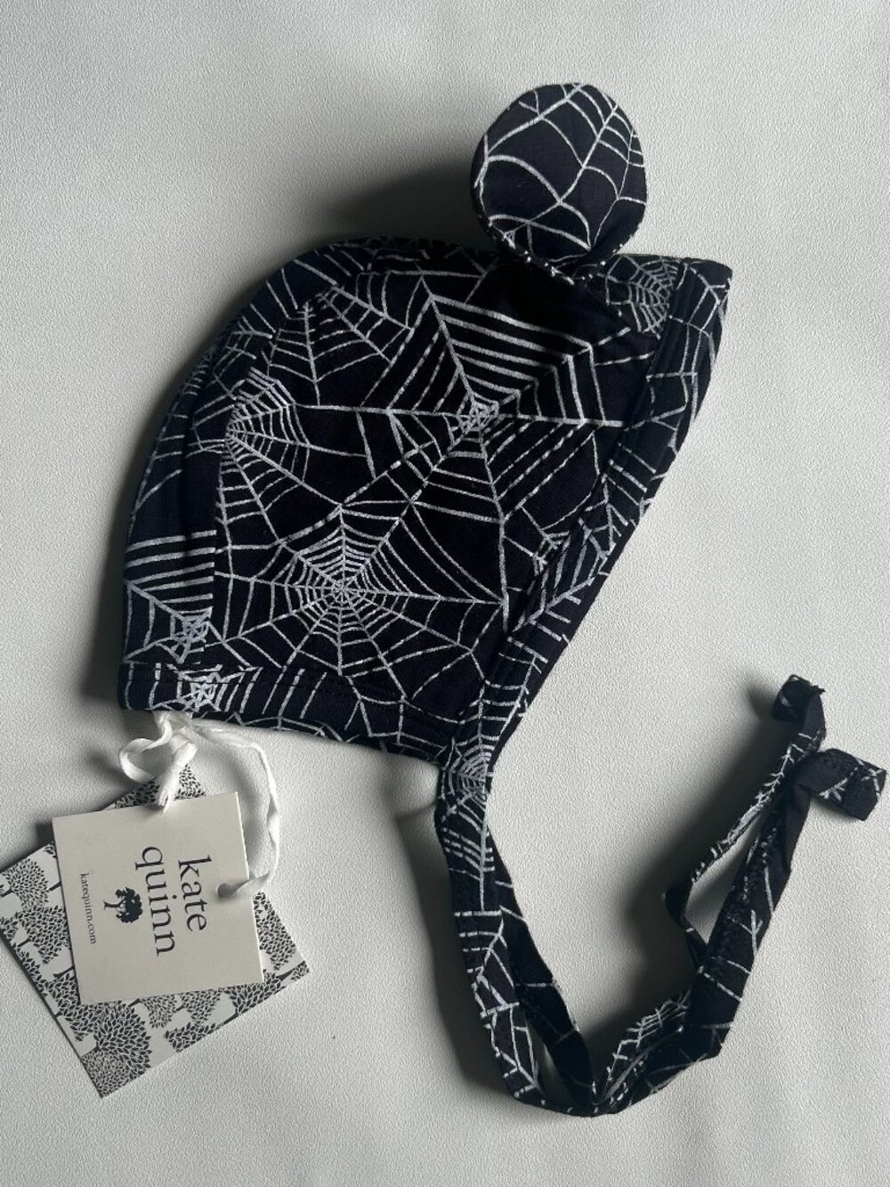 NWT Kate Quinn 0-3M Bamboo Bear Hat Spiderweb Halloween Black White